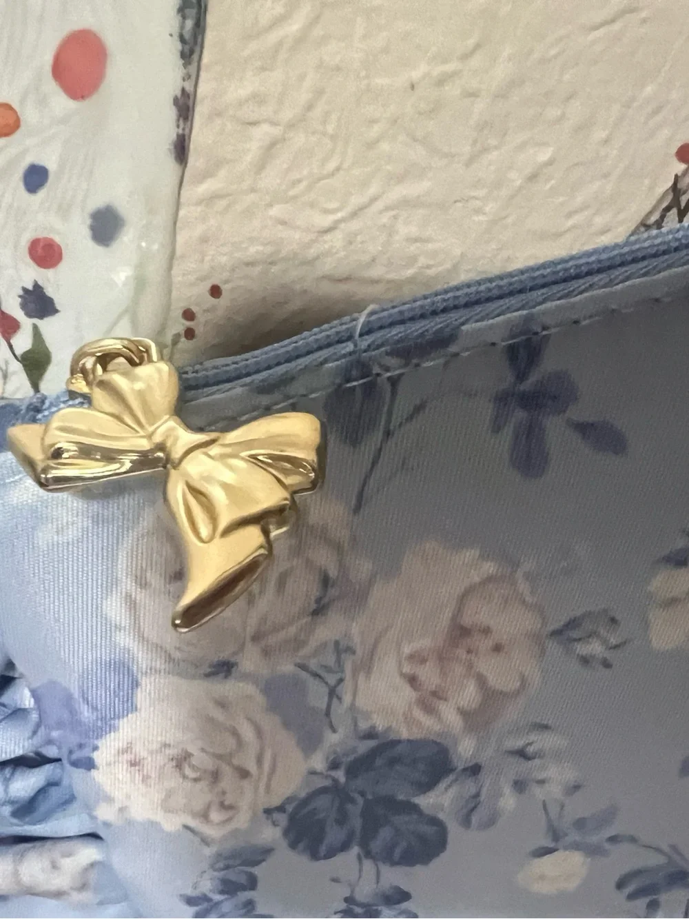 LoveShackFancy Light Blue Floral Ruffle Cosmetic Bag